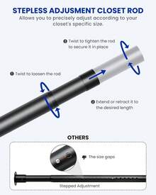 Varillas de clóset para colgar ropa, barra de metal ajustable de 17 a 69 pulgadas, barra colgante de ropa resistente de 1.3 pulgadas, para clóset, armarios, lavandería, RV - 1 - Ver 3