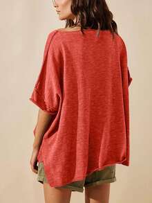 Women's Oversized T Shirts Casual Summer Crew Neck Loose Dropped Short Sleeve Side Slit Hem Blouse Tunic Tops - Đỏ - Xem 2