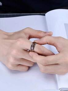 8mm Fashion Silvery Stainless Steel Rings For Men Jewelry Accessories Vintage Koa Wood Pattern Men Rings Anniversary Party Gift - Silver - View 6