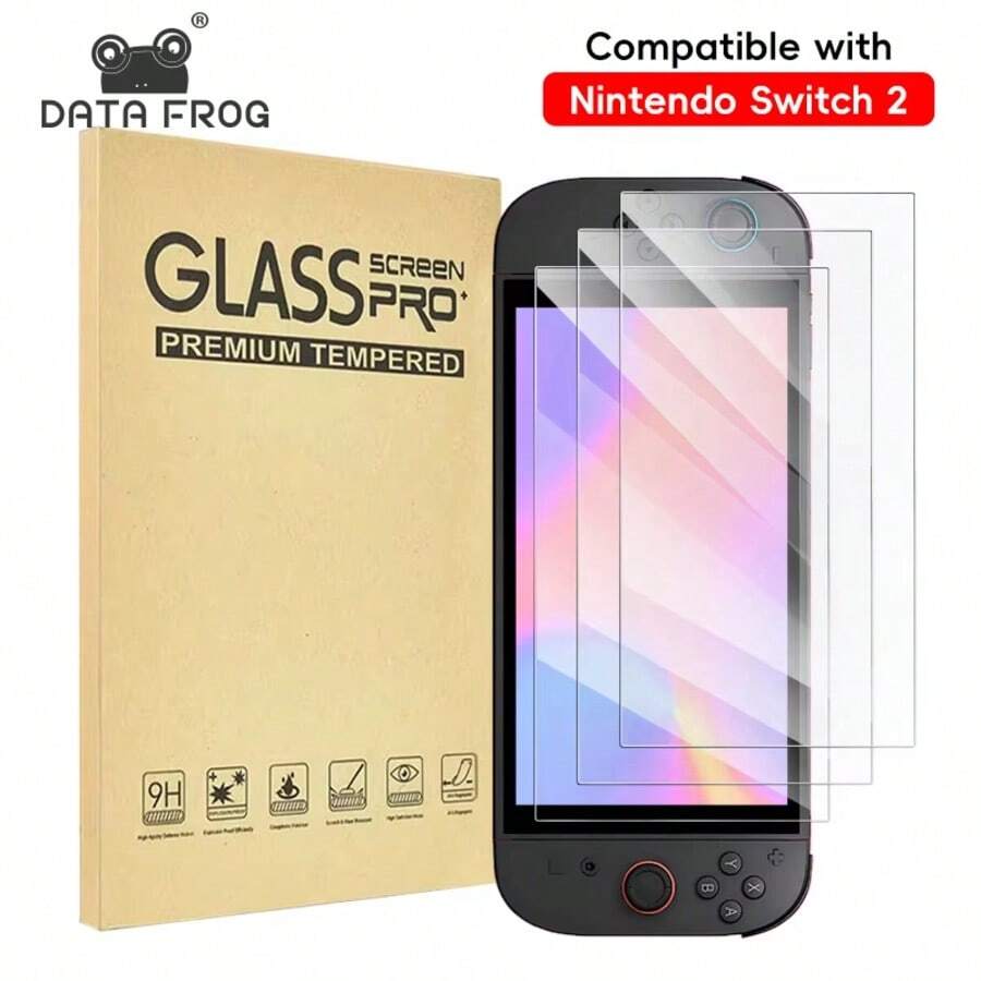 DATA FROG Tempered Glass For Switch 2 Screen Protector HD Anti-Scratch Protective Film Compatible With Switch 2 Game Accessories - Set - View 1