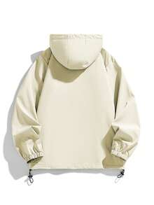 男士休闲户外轻薄字母印花风衣外套，春秋季 - 米色 - 查看 4