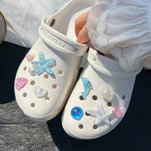 10/18PCS Shoe Accessories ,Summer Ocean Star Shell Dolphin Flower Pearl Shoe Decorations Removable DIY Shoe Decorations Gift Creative Street Style , ABS Resin Material ,DIY Shoe Buckle ,Shoe Flower Shoe Clip High-End Temperament New Shoe Buckle,Hole Shoes Accessories Slippers Children And Adults Universal Detachable DIY Cute Accessories,Can Be Matched With Any Style