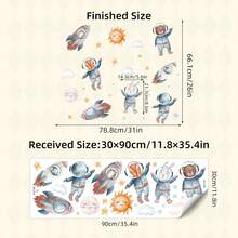 太空冒险卡通火箭墙贴适用于儿童房 - 可移除银河动物墙贴，儿童房装饰，可爱宇航员猫星球墙壁艺术 - 彩色 - 查看 10