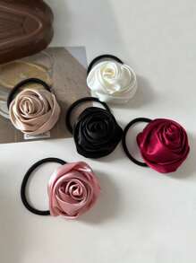 5/1 szt. satynowych, ręcznie robionych gumek do włosów z motywem róży, elegancka gumka do włosów, odpowiednia do codziennego noszenia w stylu boho, strój sportowy na siłownię