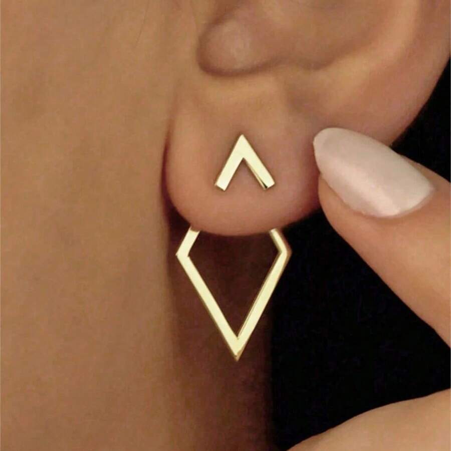 1 par de brincos pendurados com flecha geométrica de diamante dourado, brincos femininos versáteis de estilo francês simples