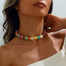 1 set de nouveau collier de perles bohème et coloré pour femmes, convient pour le porter lors de voyages ou de rassemblements extérieurs