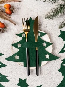 12 pièces Set porte-couverts de table de Noël en feutre, décorations de table thème Noël, poche à couverts classique pour repas de fête et de Noël