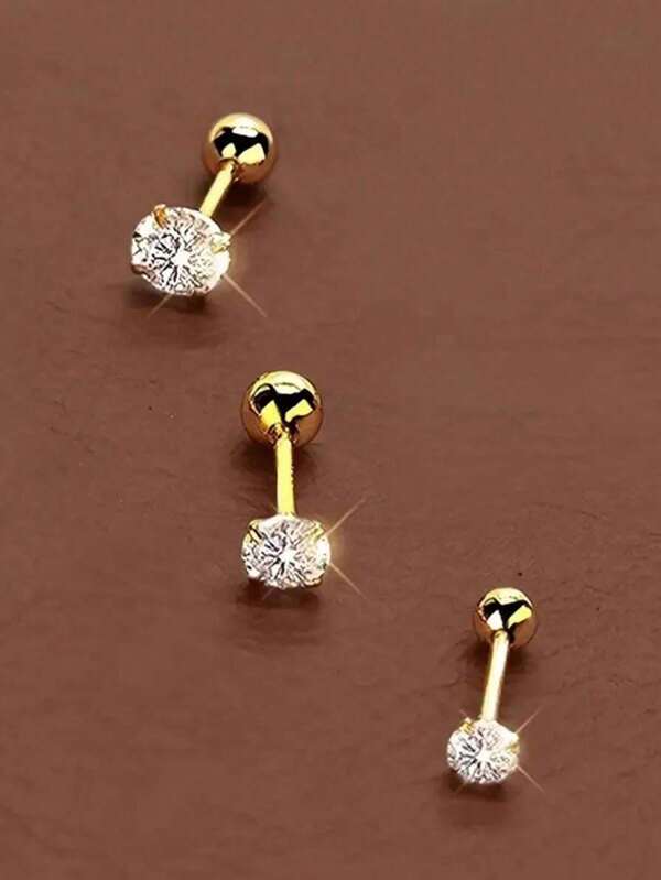 3 pièces Ensemble Boucles d'oreilles clous en acier inoxydable plaqué or 18 carats avec cubic zirconia rond classique, bijoux de mode cadeau pour femmes, hypoallergénique pour un port quotidien