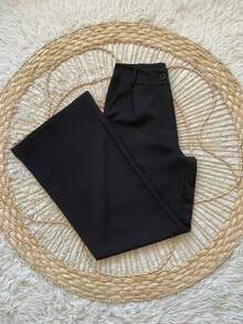 Formal Set Wide Leg Pants High Waist Pockets Tailoring Vest Buttons Simple Elegant Casual Pocket Zipper - 黑色 - 查看 5
