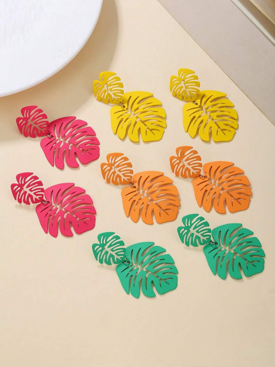 2 件波西米亚风格锌合金镂空叶元素耳环，适合女性日常佩戴、夏季海滩度假装、礼物