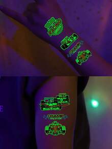 zillor 10 Sheets Luminous Racing Cars Temporary Tattoos, Glow In The Dark Speed Racing Cars Go-Kart Pattern, Racing Competition Party Decorations, Birthday Party Party Favor, Christmas Eve Gifts, Stocking Stuffer, Goodie Bag Fillers - Multicolor - View 8