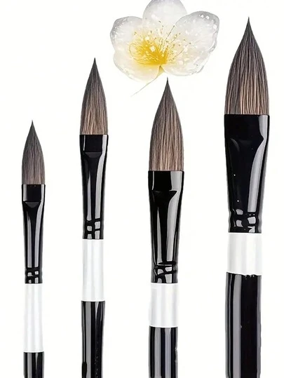 1/4pcs Professional Art Brush Set, Cat Tongue Nylon Hair Brushes, Fine Detail Paintbrushes, Multi-Size For Calligraphy, Chinese Ink, Watercolor, Oil Painting, And Makeup