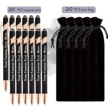20 pezzi Penne a sfera personalizzabili + 20 pezzi Custodie nere per penne, punta fine, corpo in alluminio, cappuccio retrattile, scrittura fluida, leggere, con molletta, compatibili con touch screen, adatte per informazioni e regali personalizzati, utilizzabili come regali di inizio scuola, forniture scolastiche
