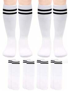 5 PairsKids Toddler Soccer Socks Boys Girls Knee High Striped Tube Socks Athletic Long Socks For Boys Girls - White - View 3