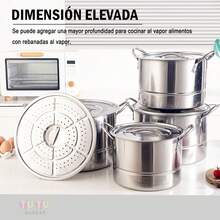 Juego de ollas de 4 piezas, juego de ollas para sopa, juego de utensilios de cocina, juego de ollas para sopa de acero inoxidable, utensilios de cocina multifuncionales, acero inoxidable, gran capacidad, multifuncional, herramientas de cocina, utensilios de cocina con tapa, olla con tapa, equipado con cuchara para sopa, vaporera extraíble, olla de cocina para el hogar, accesorios de cocina, duradero y fácil de limpiar, adecuado para cocinar, cocinar al vapor y freír, adecuado para el hogar, restaurante, escuela, viajes (plata) - Plateado - Ver 3