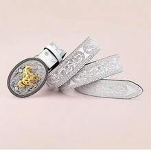 1 chiếc thắt lưng đen đa năng, kiểu cao bồi miền Tây, khóa cài, phong cách thường ngày, phóng khoáng, chất liệu da PU, họa tiết da bò, cá tính, đa dụng, lịch lãm, trang trí đinh tán, thích hợp cho Ngày Valentine, người yêu, hoạt động ngoài trời, tựu trường, quà tặng, Halloween, Giáng sinh, dành cho nam giới, phù hợp với quần jeans mặc hàng ngày. - trắng - Xem 13