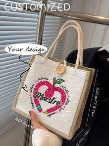 Custom Teacher Tote Bag With Personalized Name,Stylish Shoulder Bag For Educators,Beach Bag,Teacher's Day Gift,Foldable & Lightweight Bags Ladies,Portable,Multifunction,Versatile,Large Capacity,Lightweight,Functional,Practical,All-Purpose,Colorful,Cute,Adorable,Kawaii - Multicolor - View 2