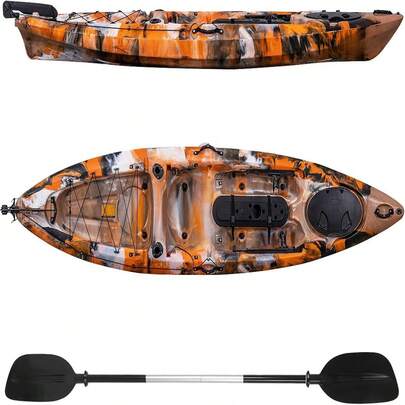 Fishing Kayak For Adults,12FT Sit On Top Kayak With Paddle, Comfortable Adjustable Seat, Durable Hard Shell Recreational Ocean Kayak For Lake River Sea