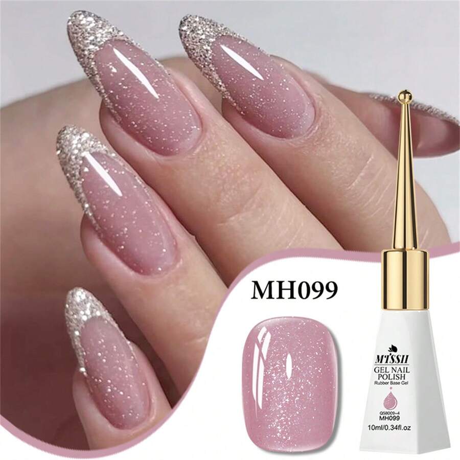 Mtssii 1pc 10ml Jelly Nude Pink Glitter Rubber Base Gel Nail Polish Top Reinforcement Gel Soak Off UV LED Nail Varnish Semi Permanent Nail Art Construction Gel Varnish,Alcohol-Free, Smooth & Shiny Finish, Manicure Nail Art DIY For Home And Salon Nail Supplies Nails - 粉色 - 查看 1