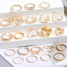 22 件时尚小众多件套戒指套装，堆叠设计心形和蝴蝶开口戒指