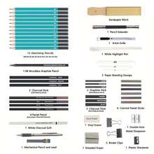 New 50pcs Sketch Tool Set, High-Gloss Metal Pen, Charcoal Pen, Pencil Drawing Art Sketch Set, Artist, Teenager, Adult Gift Set, Suitable For First Day Of School Gifts, Thoughtful Gifts For Partners And Family Members - 1 Bộ - Xem 10