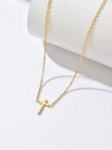 1pc Delicate & Compact Golden Cross Necklace, Minimalist & Elegant, Suitable For Women's Daily And Outdoor Wear, An Excellent Gift For Christian Women - 金子 - 查看 5
