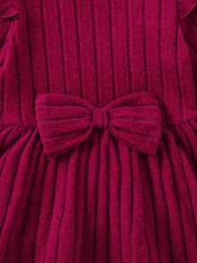 女童两件套：圆领盖袖条纹可爱蝴蝶结连衣裙 + 小碎花连衣裙