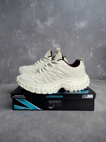 1 par de tenis gruesos y abultados para mujer, con empalme de malla, suave y ligero, color beige sólido, transpirable para uso casual diario y ejercicio, zapatos deportivos de moda