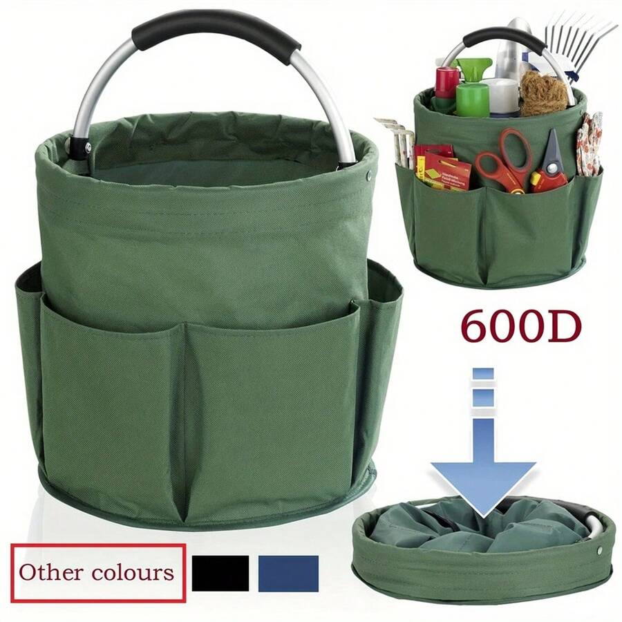 1 件 600D 牛津布花园工具储物桶，多口袋手持折叠桶，花园工具收纳袋