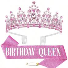 Birthday Queen Crown And Sash For Women, Rhinestone Tiara With Satin Birthday Queen Sash, Birthday Party Decorations Photo Booth Props Gifts - Multicolor - View 16
