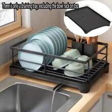 1 Khay bếp bằng nhựa đen đa năng có lỗ thoát nước, phù hợp với giá để chén đĩa, chống ẩm và dễ vệ sinh (Không bao gồm giá để chén đĩa) - 1 khay thoát nước có ống thoát nước kéo dài - Xem 4
