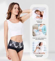 Women's Cotton High Waist Tummy Control Panties Jacquard Ladies Panty Multipack - Comfort - 簡報 04 - 5 件裝 - 黑色 - 查看 6