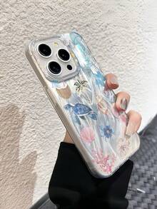 HANCAI Ocean 1pc Jellyfish & Seashell Pattern TPU Protective Phone Case, Compatible With Apple 16, 15, 14, 13, 12, 11 Pro Max Waterproof Shockproof Anti-Fall Scratch Resistant - Multicolor - View 2