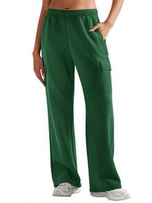 YEOREO Sweatpants Womens Cargo Pants Fleece Lined Wide Leg Joggers Baggy Drawstring Nairi Sweat Pants With Pockets - Dark Green - View 4