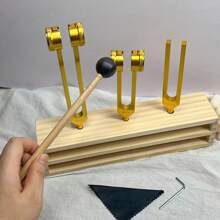 2pcs/Set Gold Tone Professional Sound Therapy Tuning Forks - 128Hz, 512Hz, 432Hz, 256Hz, For Yoga & Meditation With Weight, Includes Stand