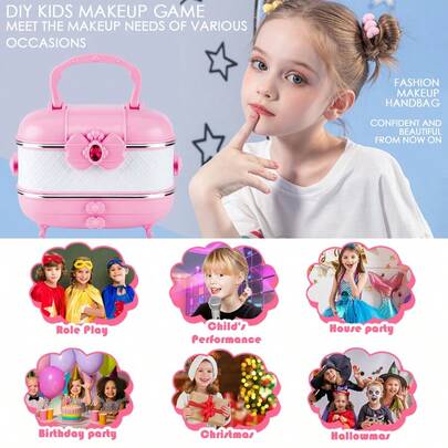 Kids Washable Makeup Toys - Girls Children Makeup Set, Real Makeup Set, Toddler Little Girls Makeup Kit, Accessories Color And Position Random