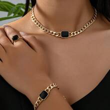 Set de 3 piezas de joyería para mujer, collar, pulsera y anillo de moda y estilo casual, adecuado para uso diario, regalo para amigas, para mujeres, para vacaciones