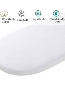 2 Packs Changing Pad Cover/Fitted Bassinet Sheets For Girls Boys, Ultra Soft Breathable , Baby Diaper Change Table Pad Covers/Breathable Baby Bassinet Sheets Fit For Baby Bassinets, Cradle, Moses Basket Oval Rectangle Pad/Mattress - White - View 5