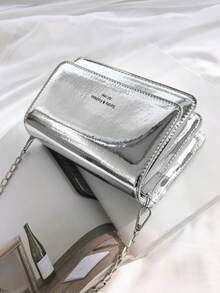 时尚迷你银色斜挎包多层小方包女士单肩包口红包 - 銀色 - 查看 5