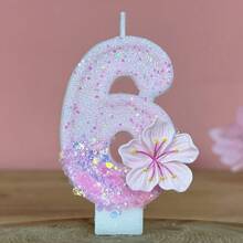 1 件生日蜡烛数字，蛋糕装饰数字 0-9 蜡烛，浪漫派对首选数字蛋糕生日装饰，节日周年派对蛋糕蜡烛数字，闪亮数字 - 漸層粉色花 - 查看 9