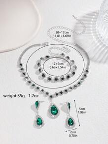 1 Pair Of Earrings + 1 Necklace + 1 Bracelet Elegant Jewelry Set Silver Plated Inlaid Rhinestone Multi Colors For U To Choose Match Daily Outfits