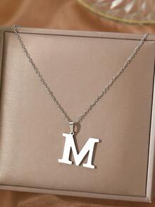 Aomogo 1 pieza Collar de acero inoxidable simple y de moda con 26 letras que no se decoloran, regalo perfecto para hombres en cumpleaños y días festivos - collar - Ver 12