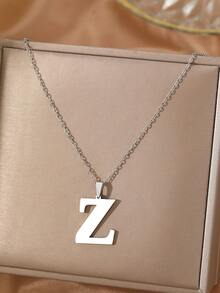 Aomogo 1 pieza Collar de acero inoxidable simple y de moda con 26 letras que no se decoloran, regalo perfecto para hombres en cumpleaños y días festivos - collar - Ver 19