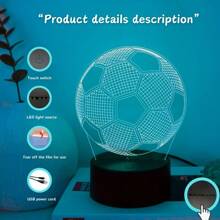 1pc Modern Geometric 3D Football Illusion LED Lamp, Creative USB Night Light With Touch Control - 7 Color Gradient, Suitable For Bedroom, Living Room Decor, Desk Lamp, Holiday, Birthday Gift, Mood Light
