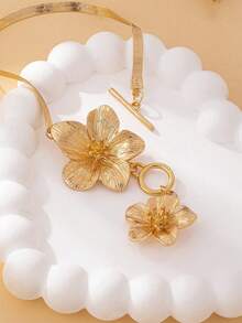 1 件女士度假风格花卉吊坠和流苏多层脚链（无礼盒）