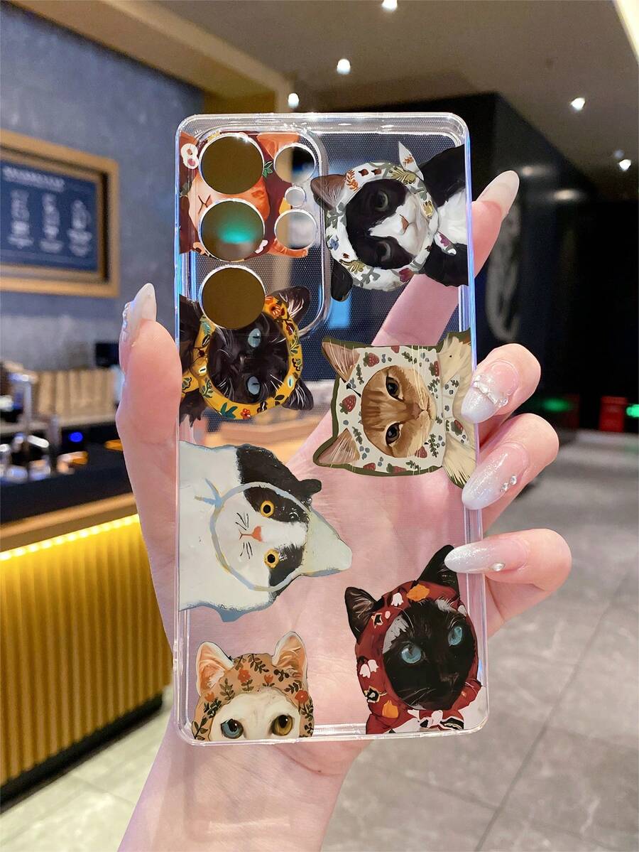 1 件卡通猫透明柔软 TPU 防刮防指纹防震手机壳，精确相机切口兼容三星、Nothing、Apple、Pixel、INFINIX、Redmi - 無色 - 查看 1