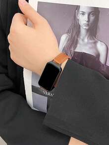 1 Dây đeo đồng hồ bằng da có khóa từ có thể gập lại, tương thích với Band 10/9/8/7 phiên bản NFC - màu nâu - Xem 3