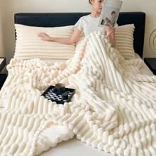 1pc Super Soft Striped Plush Blanket, Christmas Decor, Wide Stripe Faux Rabbit Fur Fleece Blanket, Pink Bedroom Decorative Throw, Milk Plush Flannel Cozy Blanket, Halloween, Casual Nap Blanket, Office Siesta Lap Blanket, Room Decor Throw