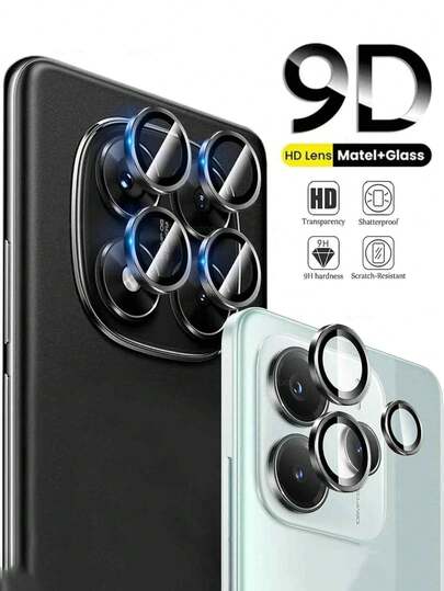 1 Set de protector de lente de cámara de anillo de metal compatible con Redmi Note 14 Pro 4G 5G 13 Pro 12 14C 13C 13 Pro+ Turbo 4 Pro Mi 14T Pro, Ultra HD 9H+ protector de lente de cámara de vidrio templado, accesorios a prueba de arañazos, antihuellas, compatible con estuche, (Negro) aplicable a protección diaria, oficina, hogar, cubierta de cámara de teléfono a prueba de agua, a prueba de golpes, a prueba de caídas, cobertura completa