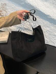 1 pièce Sac fourre-tout à l'épaule, grande capacité, fermeture à glissière, mode et polyvalent pour le trajet, les voyages, les achats, les sorties, cadeau pour les adolescentes, les étudiantes et les femmes actives. Convient pour le bureau, l'école, le travail, les affaires, le trajet, l'extérieur, les voyages - Noir - Voir 2